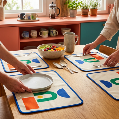 Geometric placemats used at breakfast