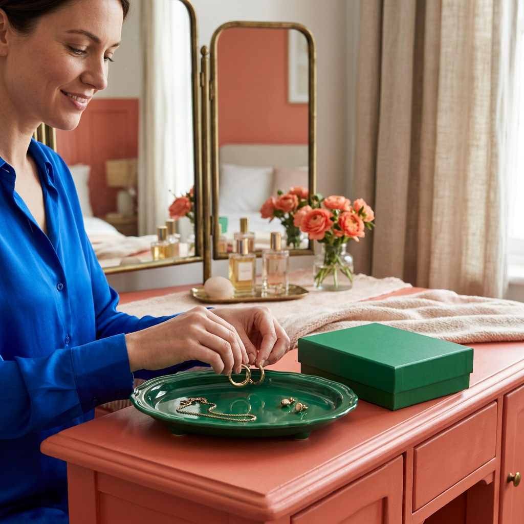 Western female model using the jewelry tray