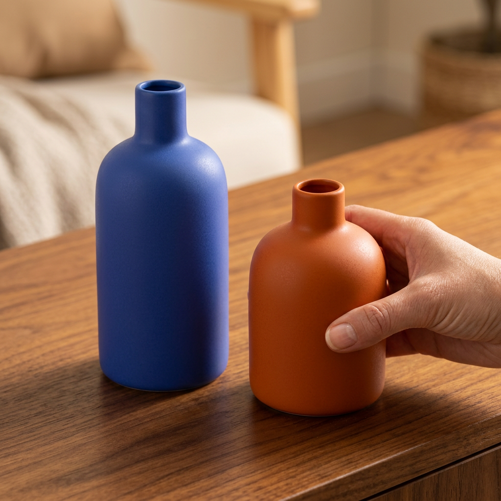 Hands showing rounded vase shoulder and narrow mouth