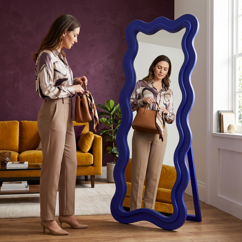 Wavy mirror used in living room