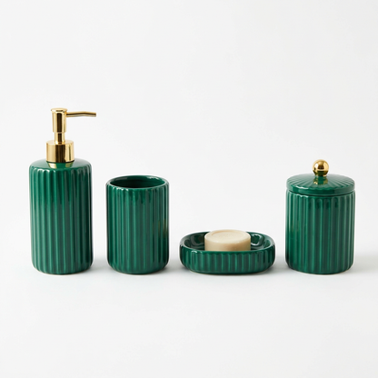 Emerald green four-piece bathroom set white background