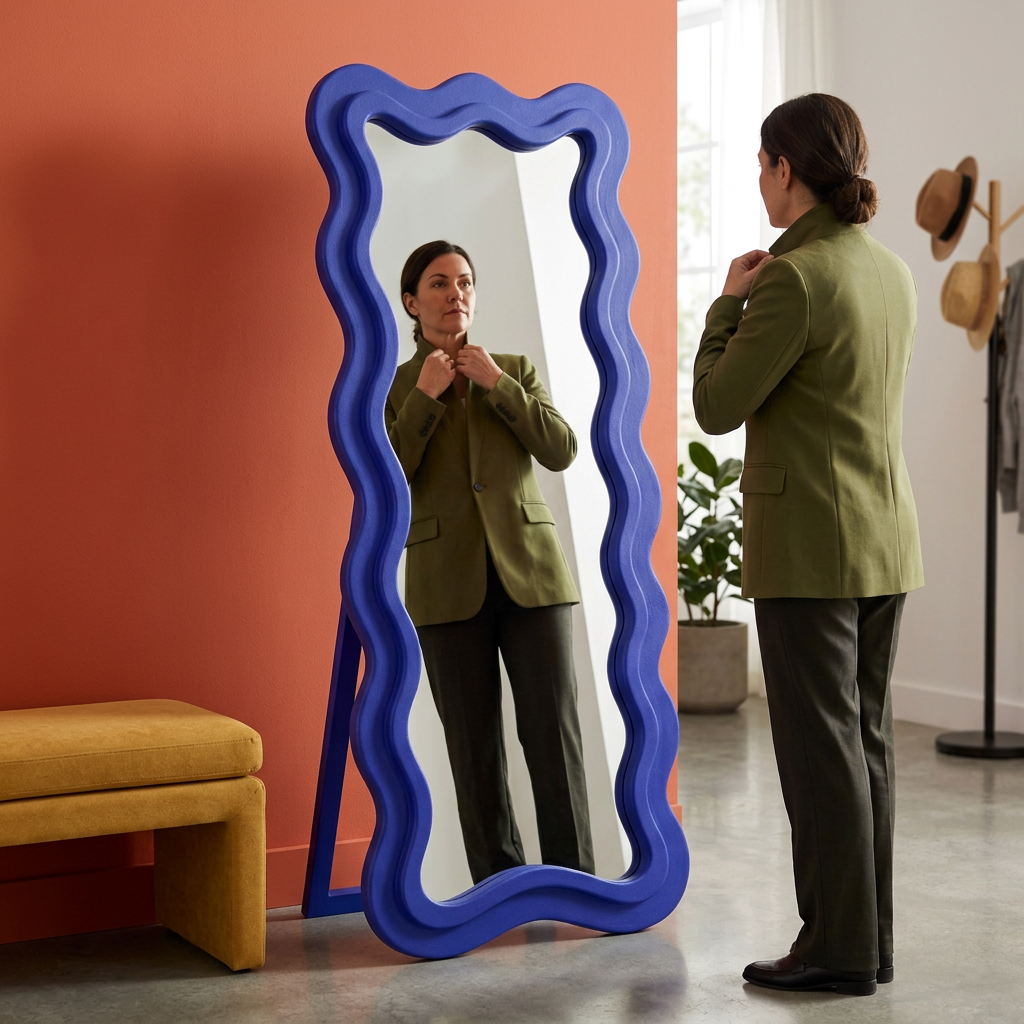 Wavy mirror used in entryway