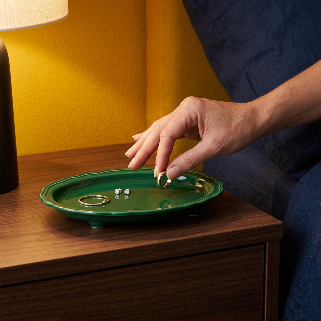 Jewelry tray used on a bedside table