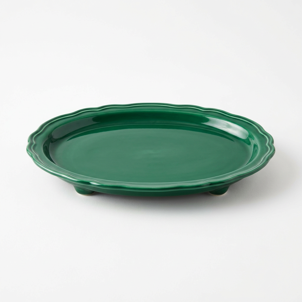 Emerald green scalloped jewelry tray white background