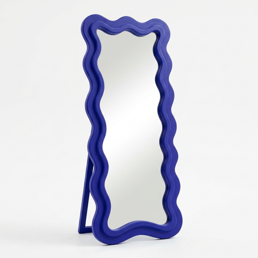 Cobalt blue wavy floor mirror white background