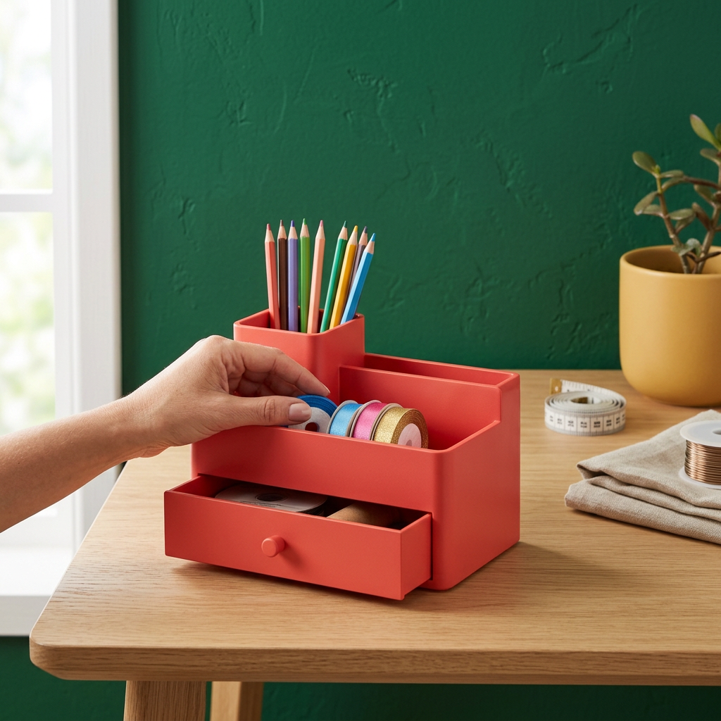 Coral organizer used in home craft corner