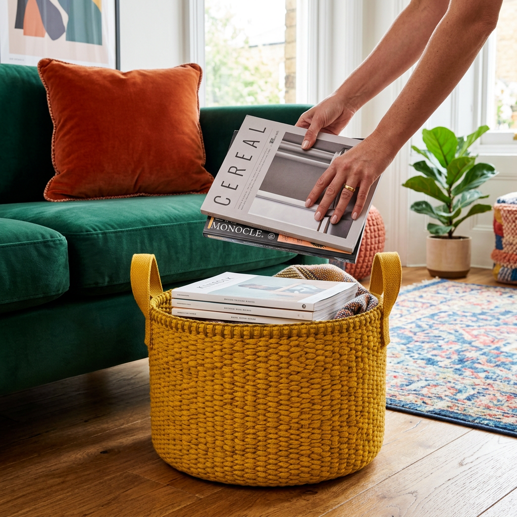 Storage basket used in living room
