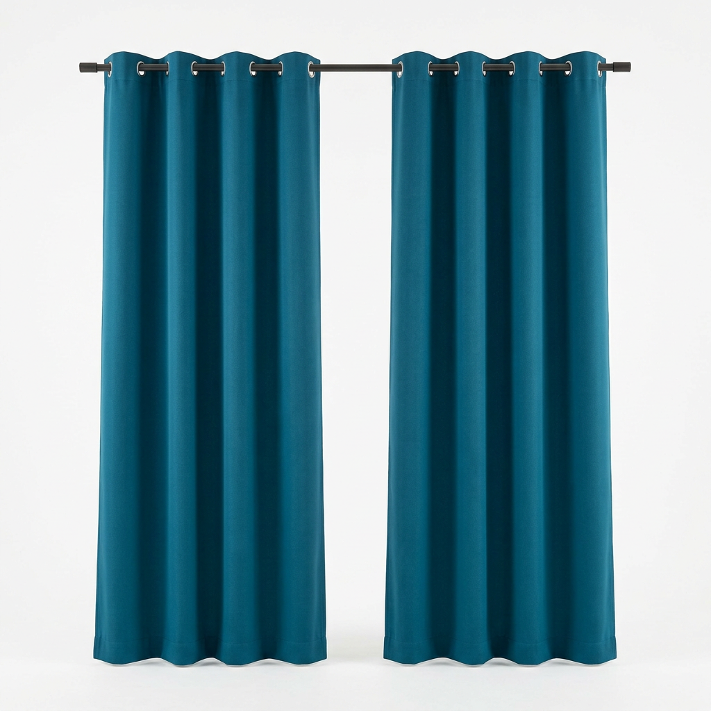 Peacock teal grommet curtain pair on white