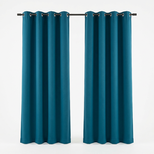 Peacock teal grommet curtain pair on white